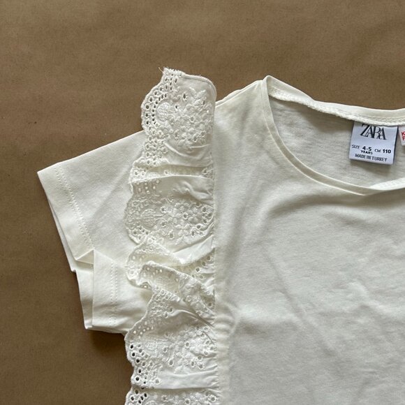 NWOT Zara Kids Broderie Ruffle T-Shirt - Picture 3 of 4